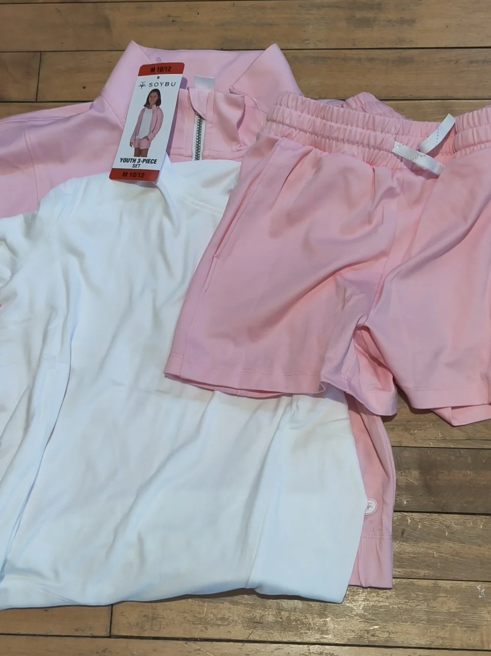 New!!! Soybu Youth Girls 3-piece Set Full Zip Jacket Tee Short Pink Color Size S